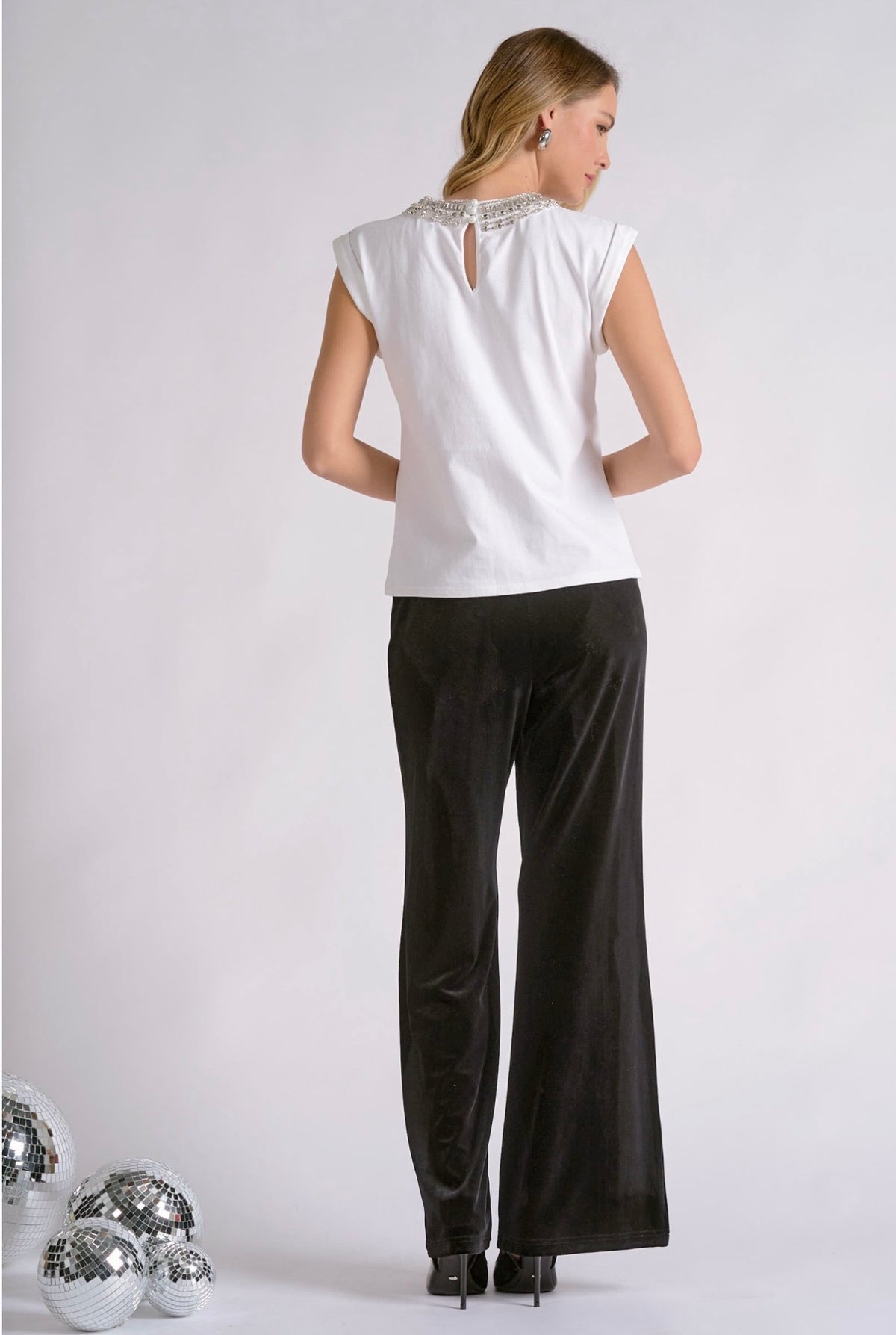 White Sparkle Collar Top