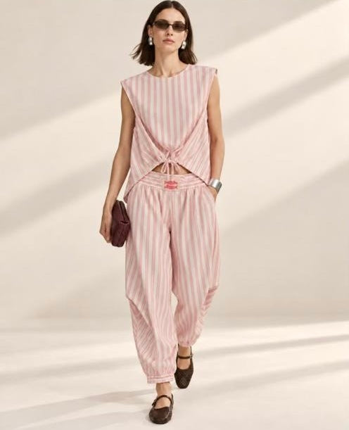 Conjunto rayas rosadas sin manga