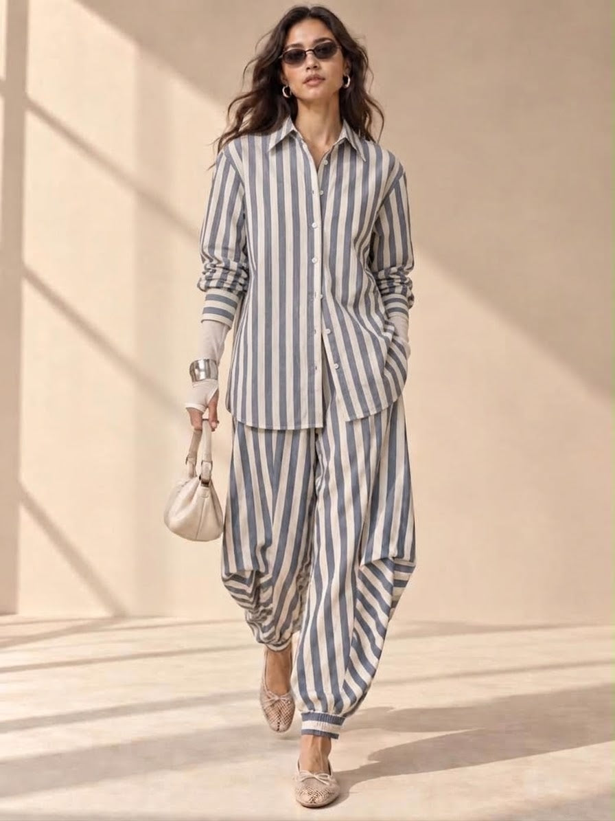 Conjunto rayas azul manga larga