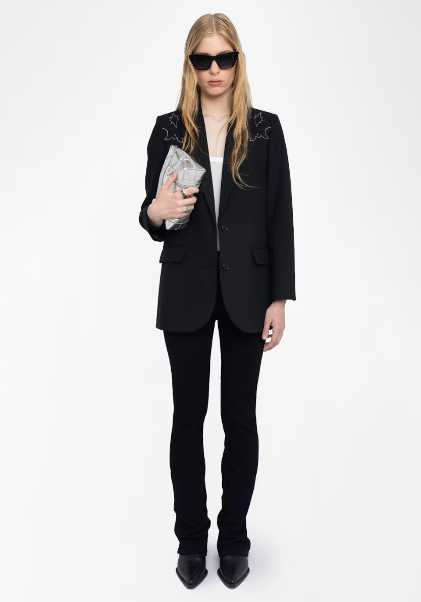 VIVA BLACK BLAZER WITH RHINESTONE DETAILS