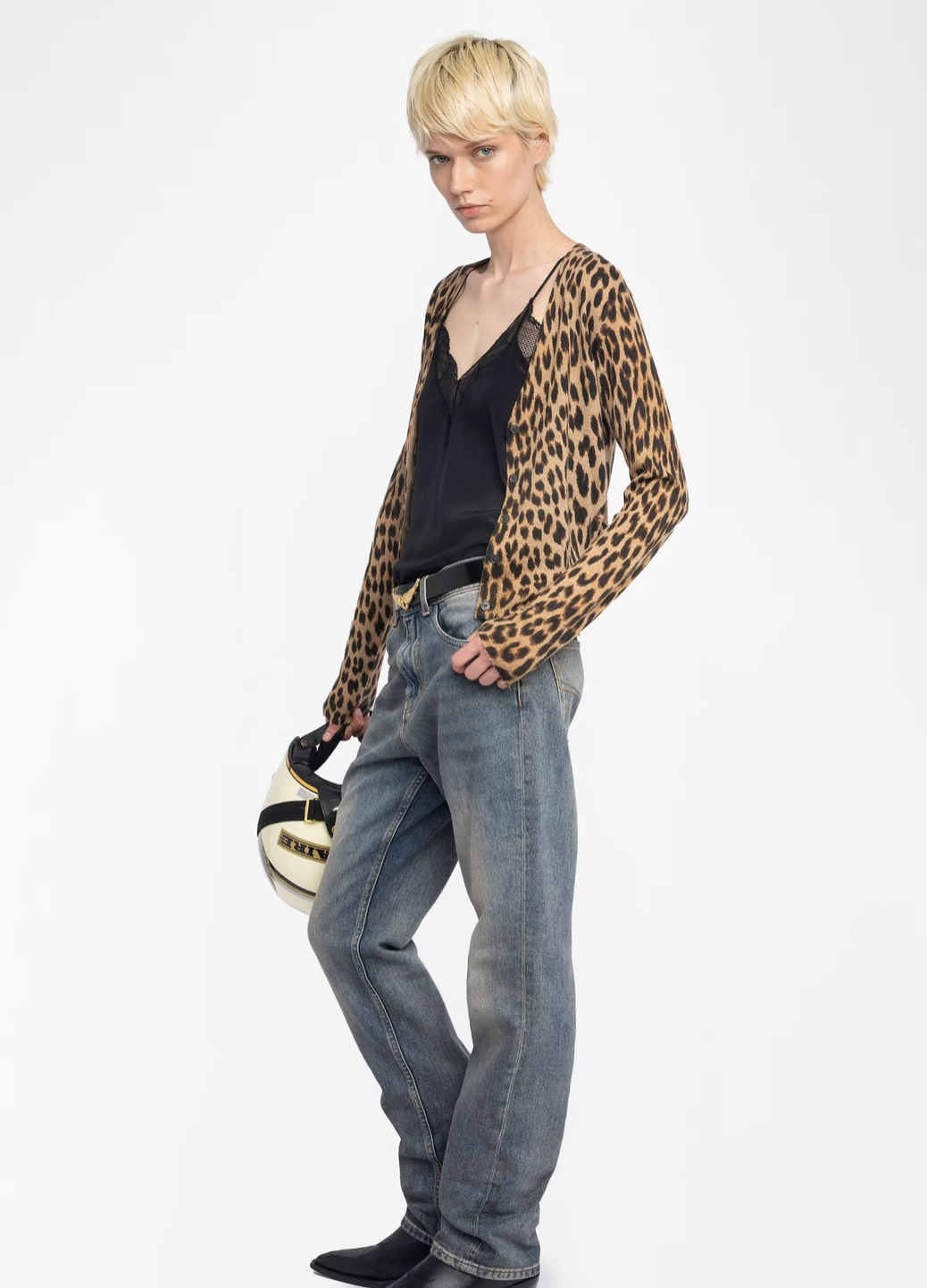 MANALA CASHMERE BROWN LEOPARD CARDIGAN