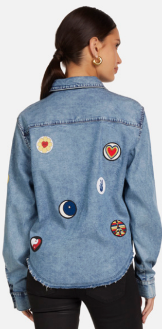 CROP BUTTON UP SHIRT HIPPIE PATCHES