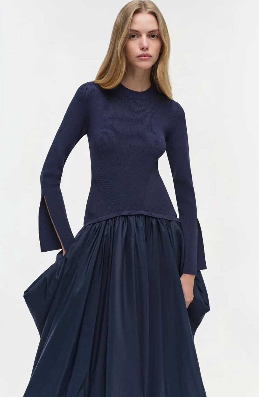 KENLIE TAFFETA KNIT MIDI DRESS