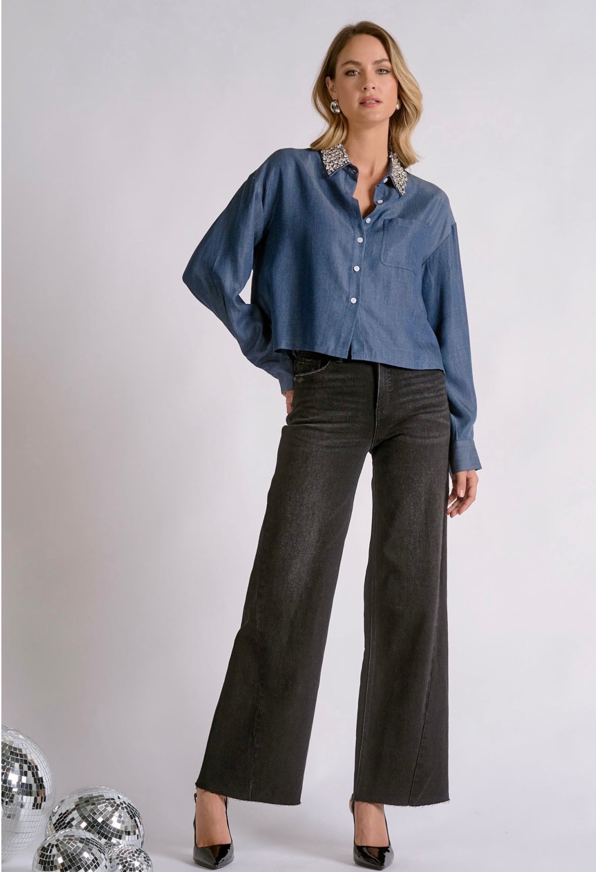 Embellished Collar Denim Shirt