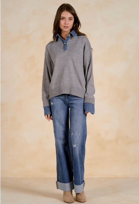 Sweater Collared Denim Grey