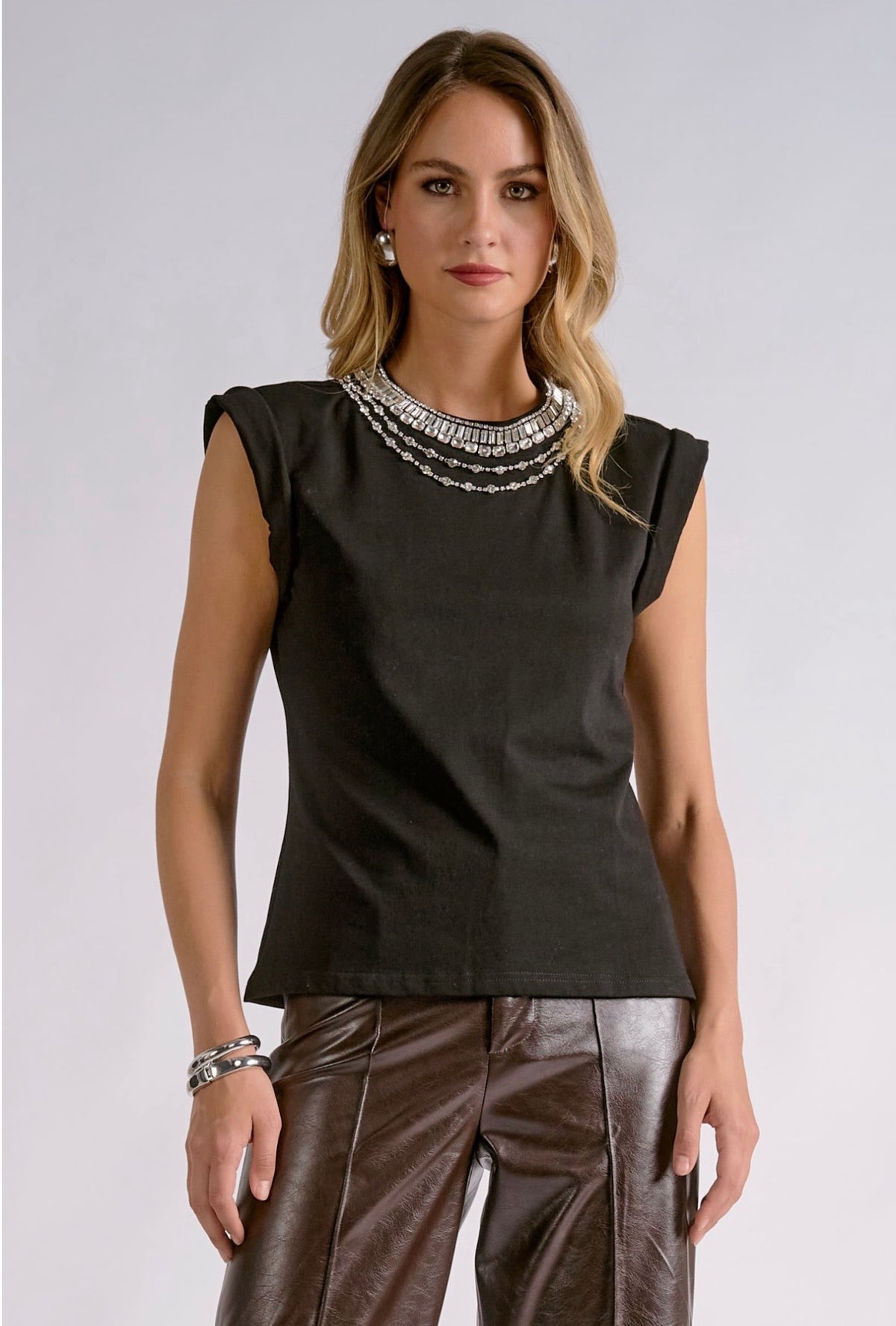 Black Sparkle Collar Top