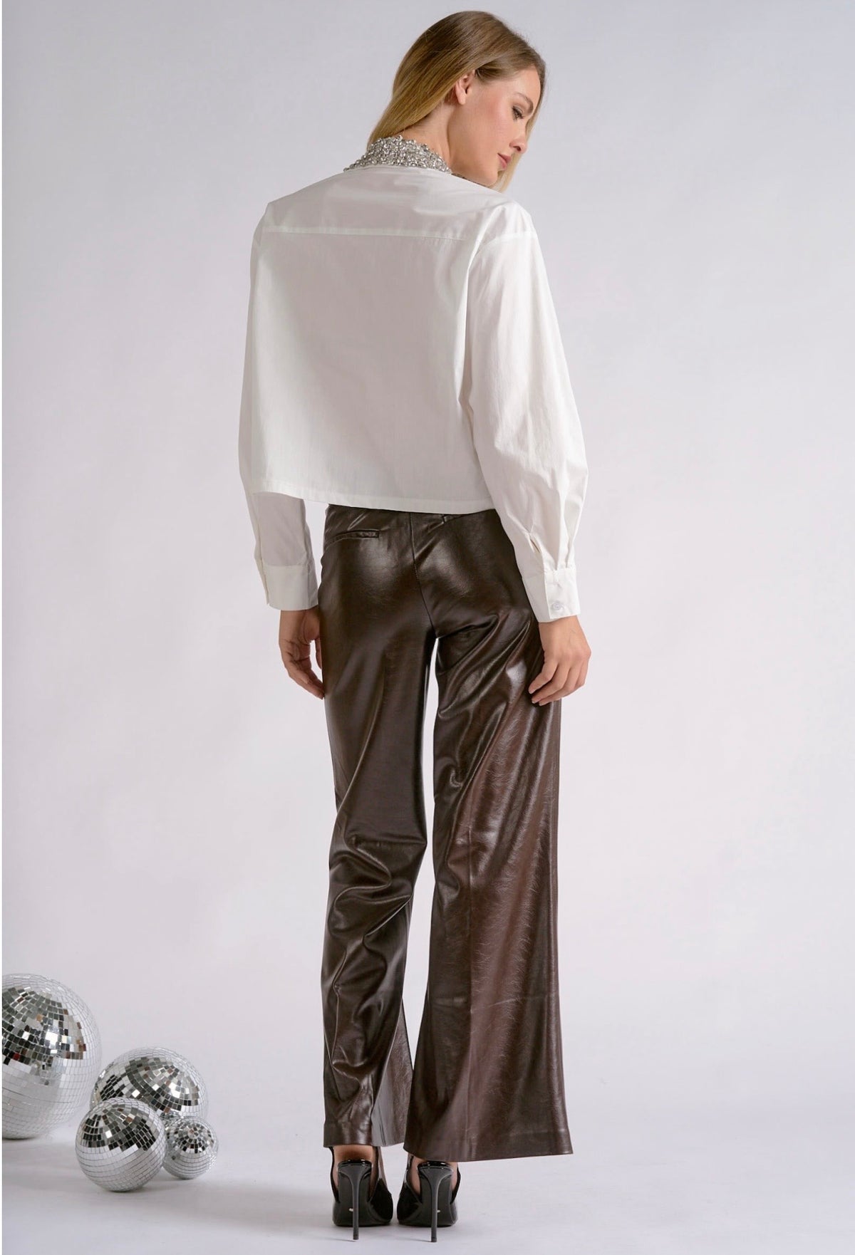 Embellished Collar White Shirt