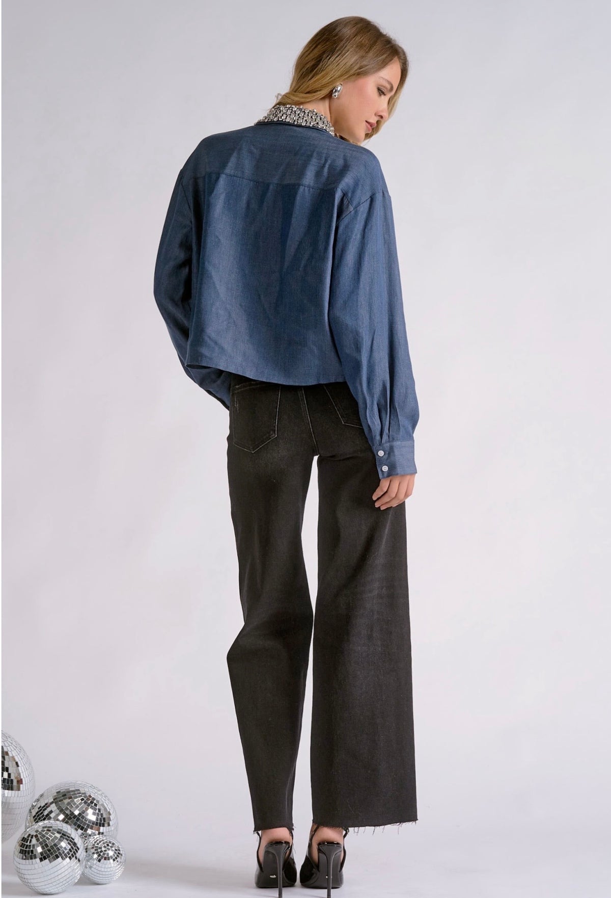Embellished Collar Denim Shirt