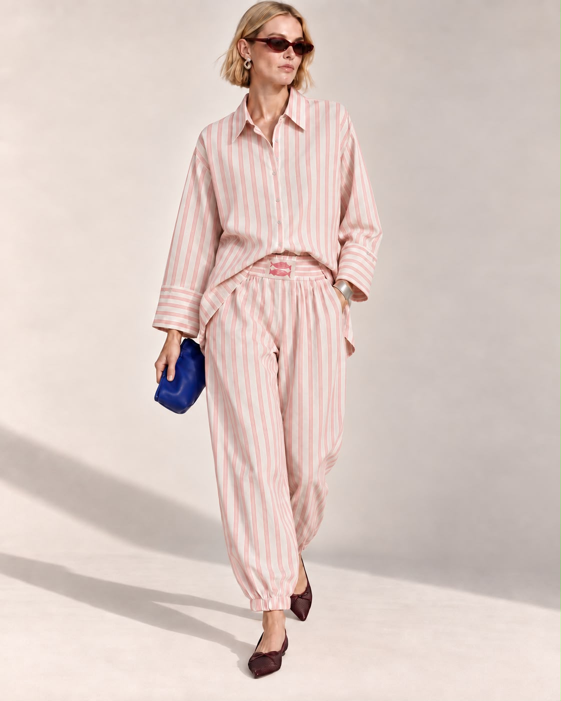 Conjunto de rayas rosado manga larga