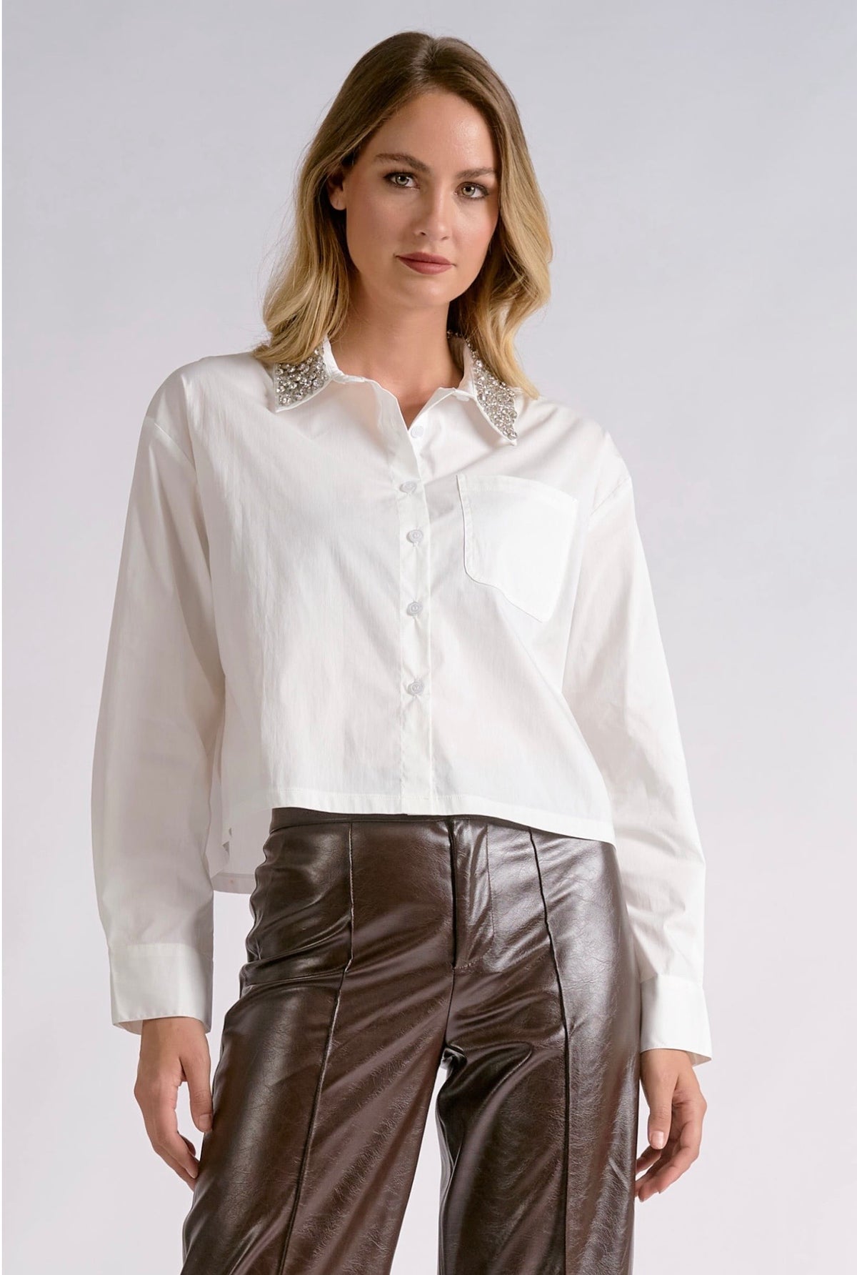 Embellished Collar White Shirt