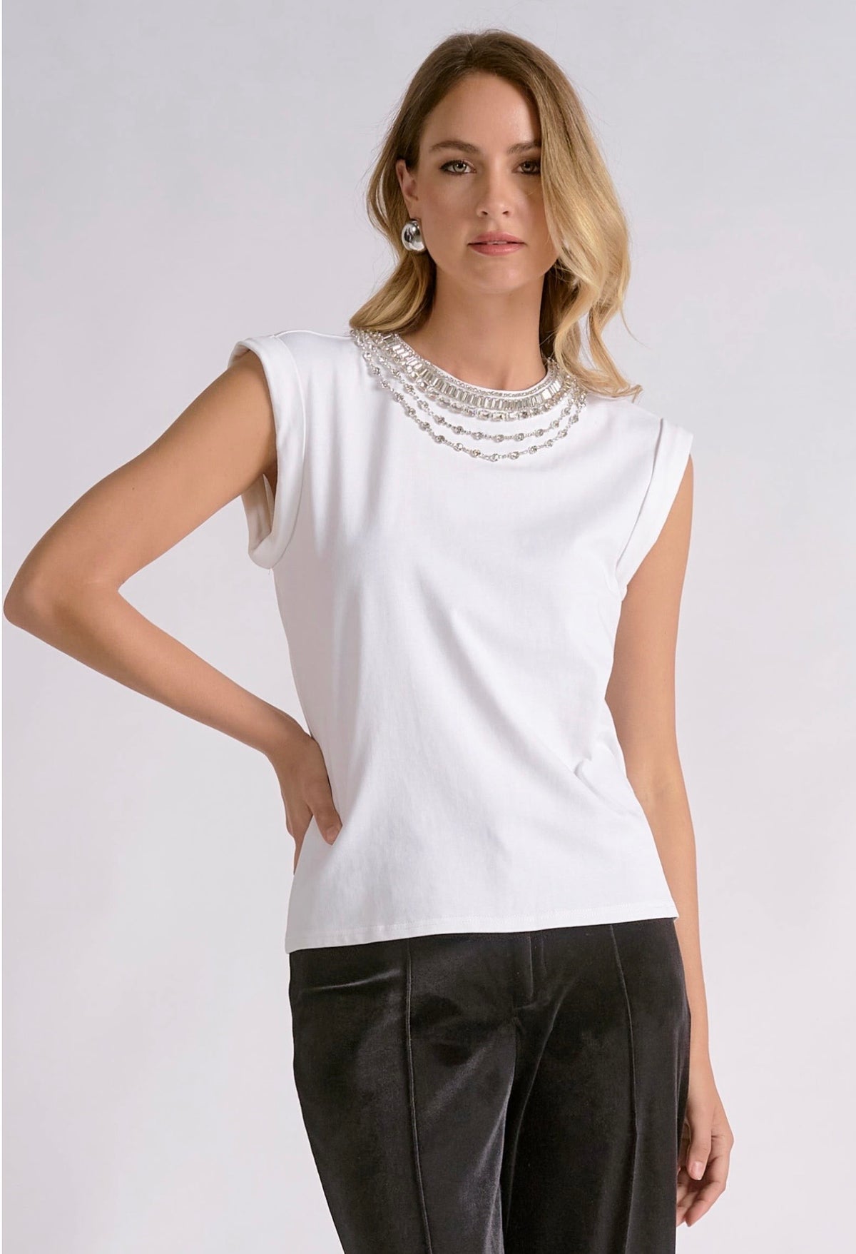 White Sparkle Collar Top