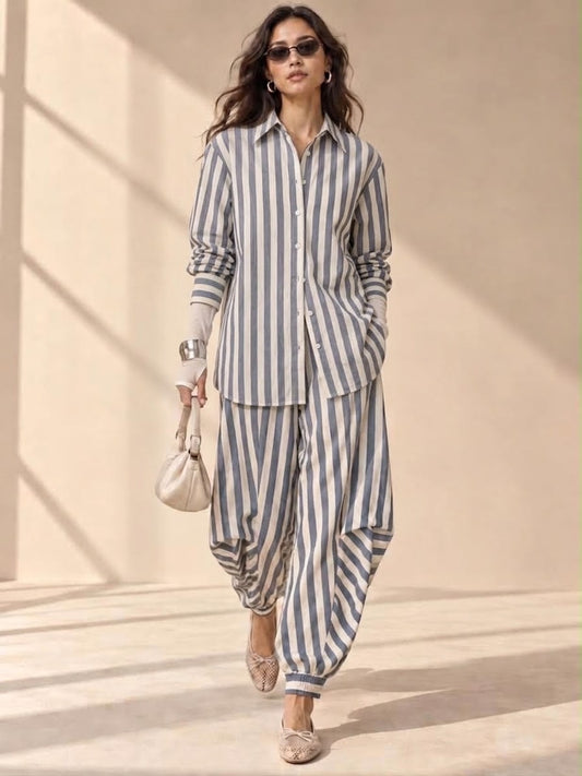 Conjunto rayas azul manga larga