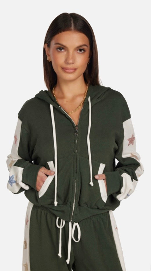 Block Zip Hoodie “Vintage Stud Stars”