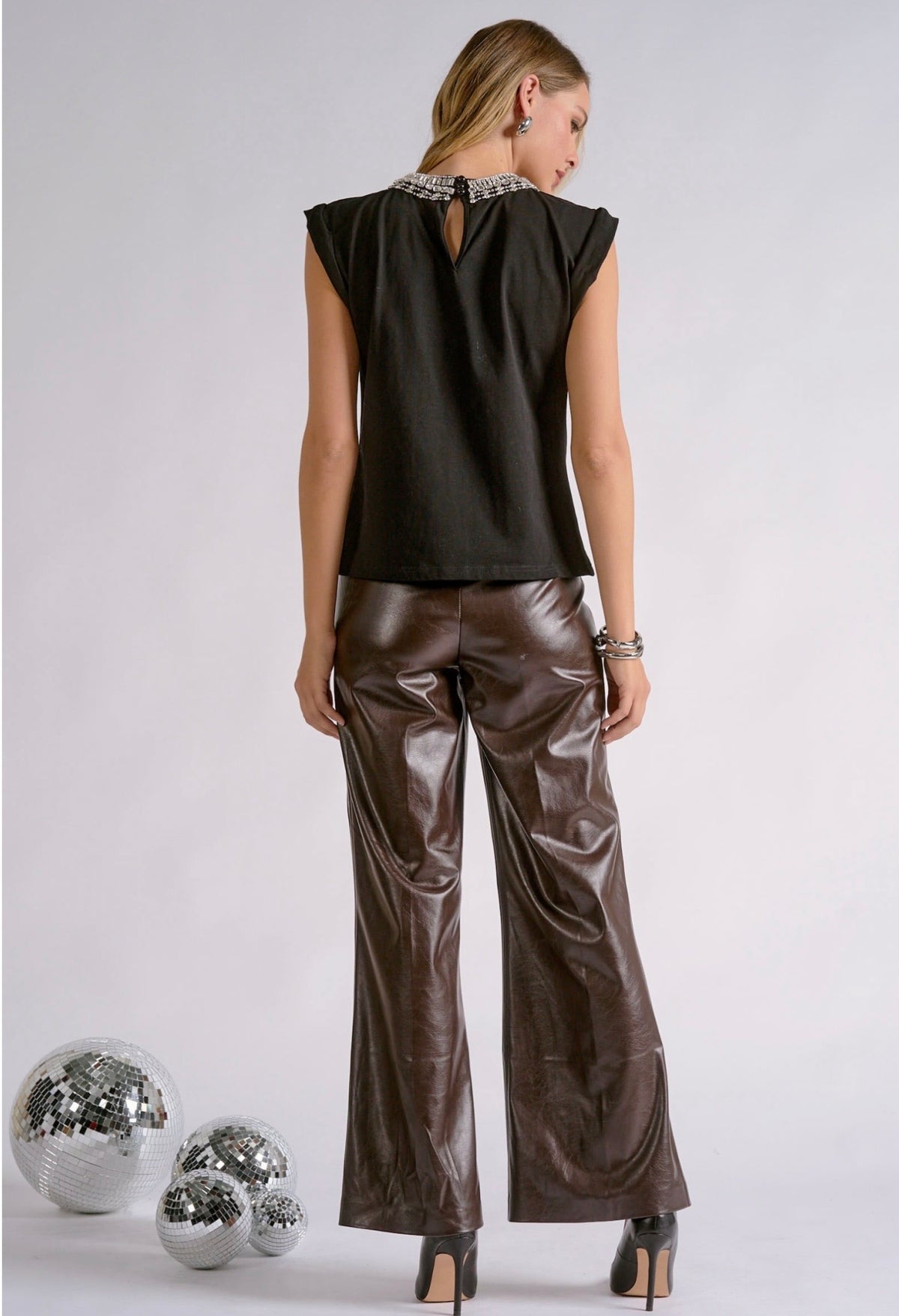 Black Sparkle Collar Top