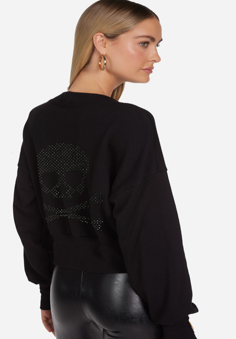 CAMAS - CROP CARDIGAN "CRYSTAL LOVE SKULL W/ PATCH"