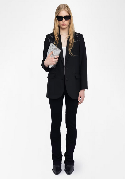 VIVA BLACK BLAZER WITH RHINESTONE DETAILS