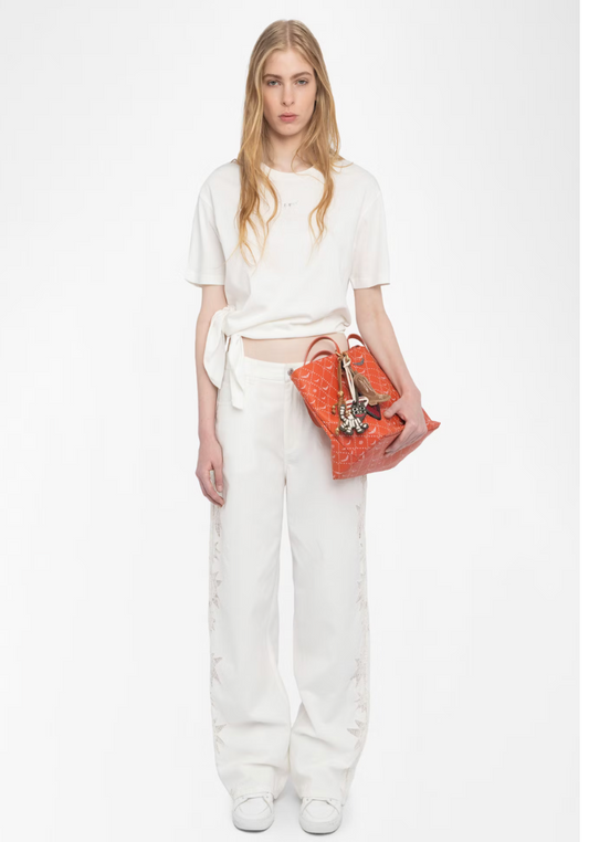 WIDE COTTON AND LINEN PANTS IN WHITE
