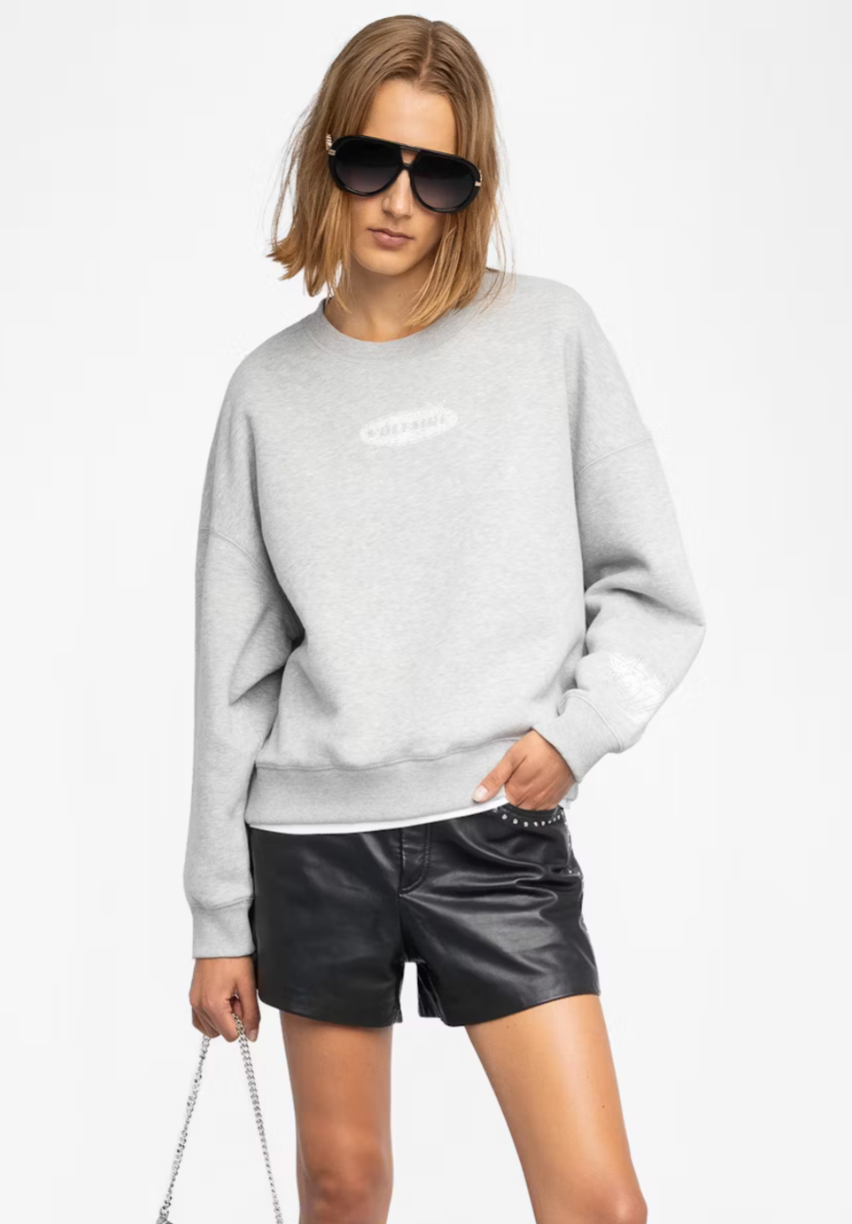 GRAY MIRA SWEATSHIRT WITH RHINESTONES