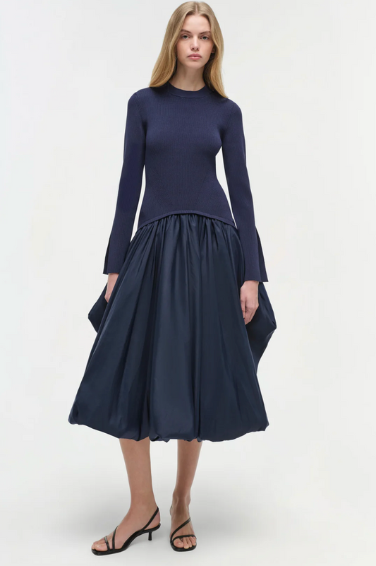 KENLIE TAFFETA KNIT MIDI DRESS