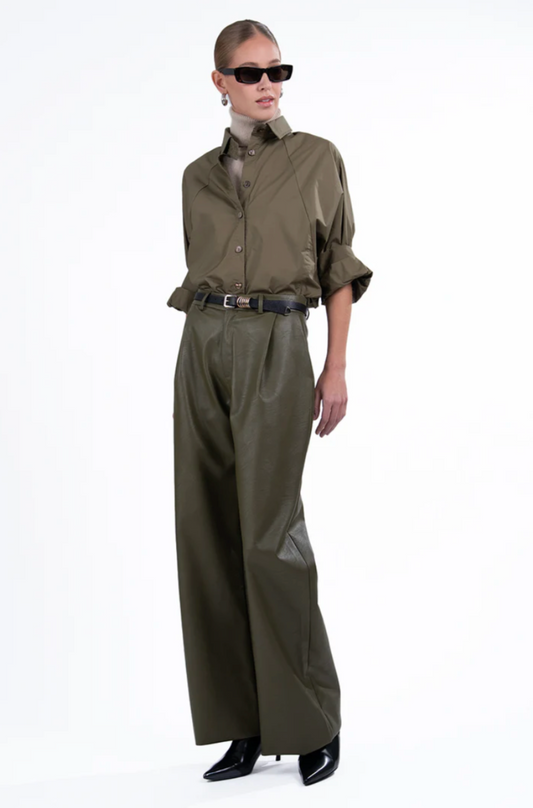 MILO FAUX LEATHER PANT - OLIVE