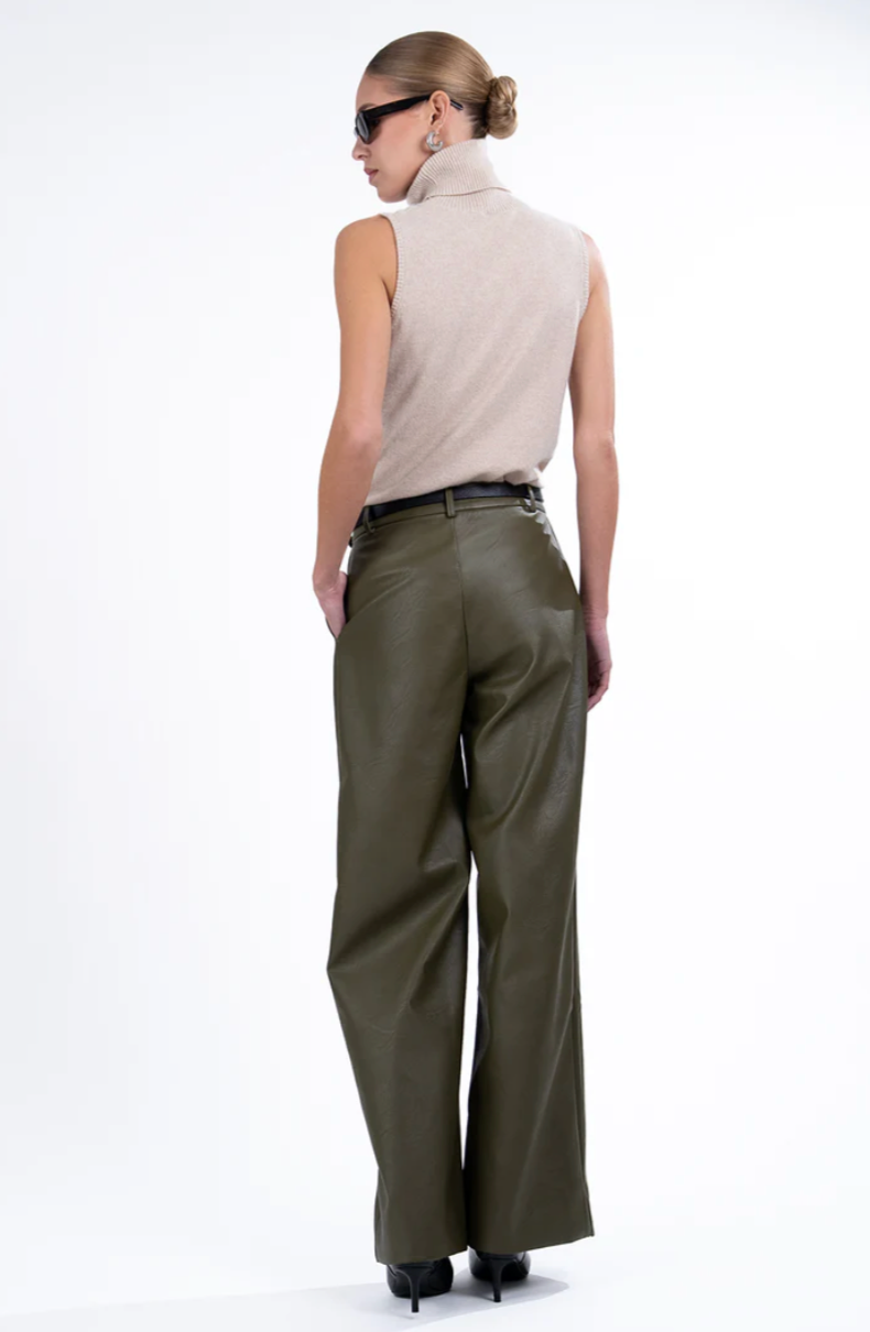 MILO FAUX LEATHER PANT - OLIVE