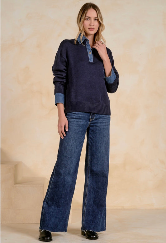 Sweater Collared Denim Navy