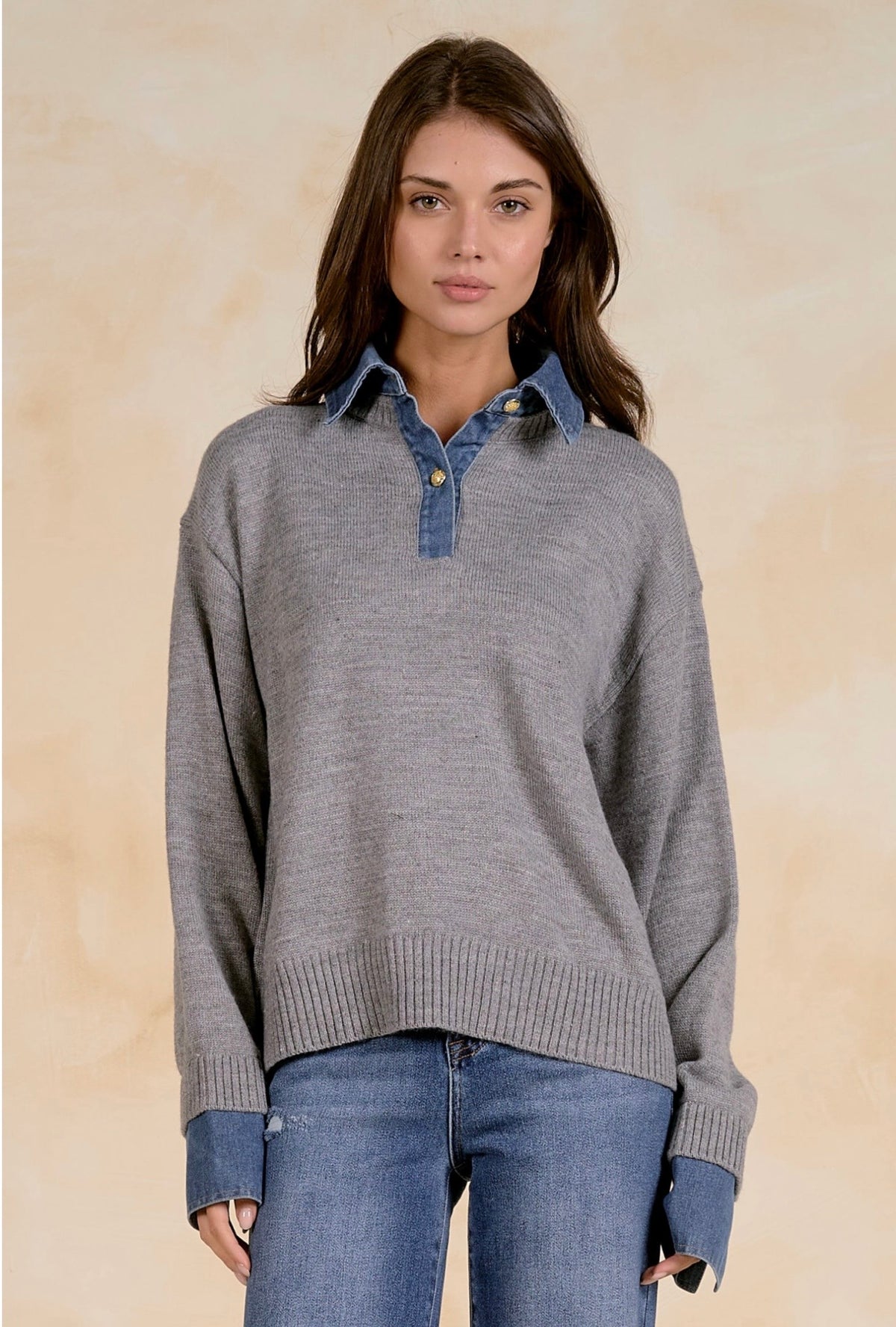 Sweater Collared Denim Grey