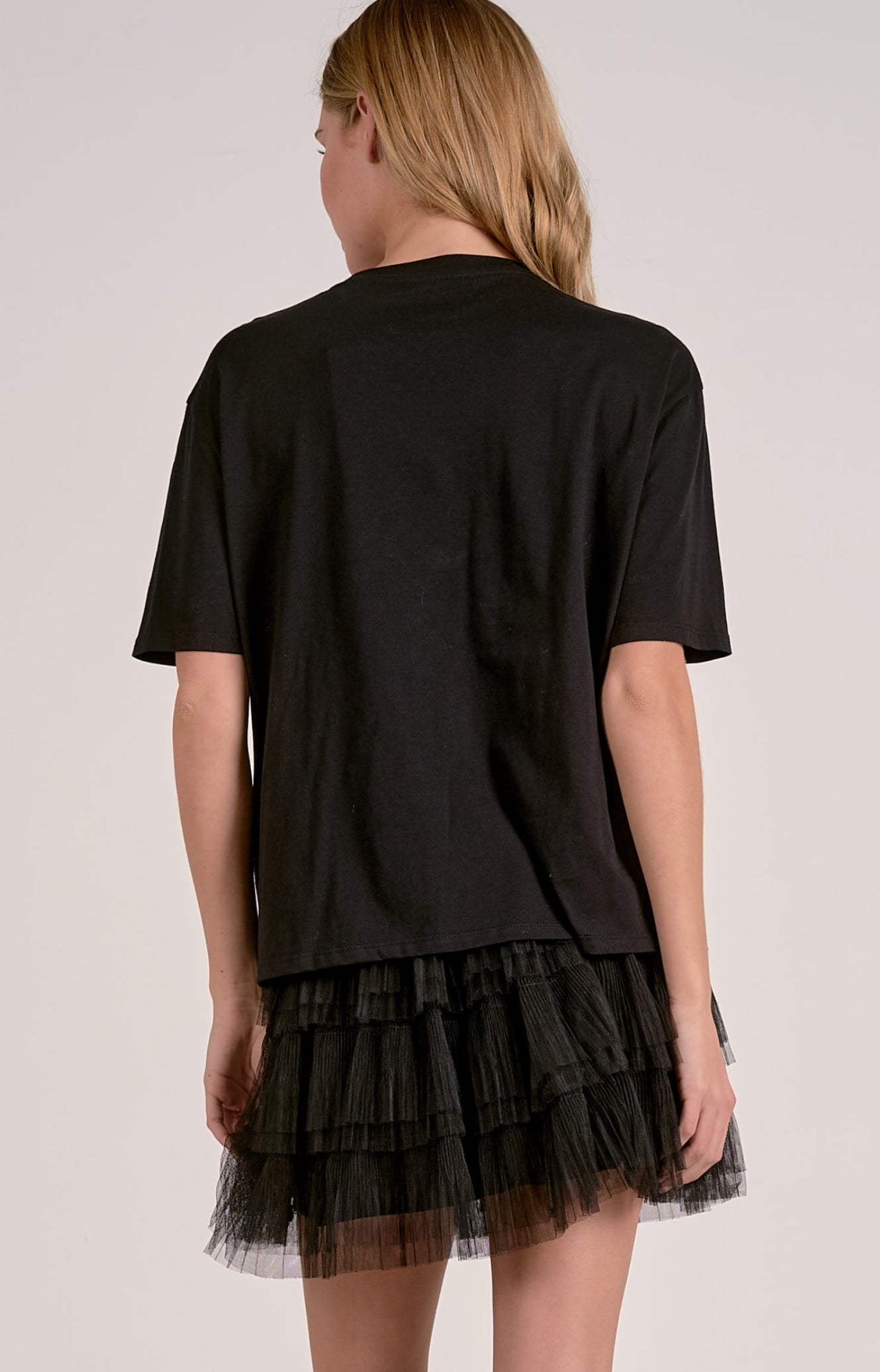 TOP TEE NECK EMBELLISH BLACK
