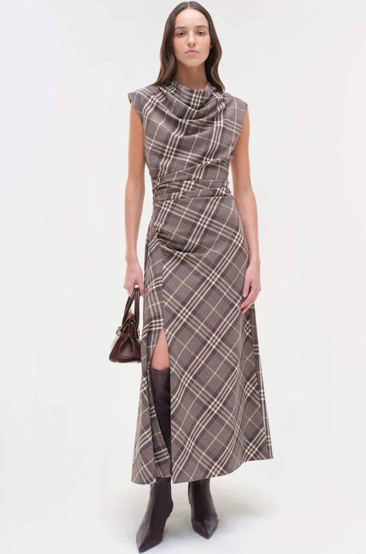BURKE DRAPED MIDI DRESS CHOCOLATE