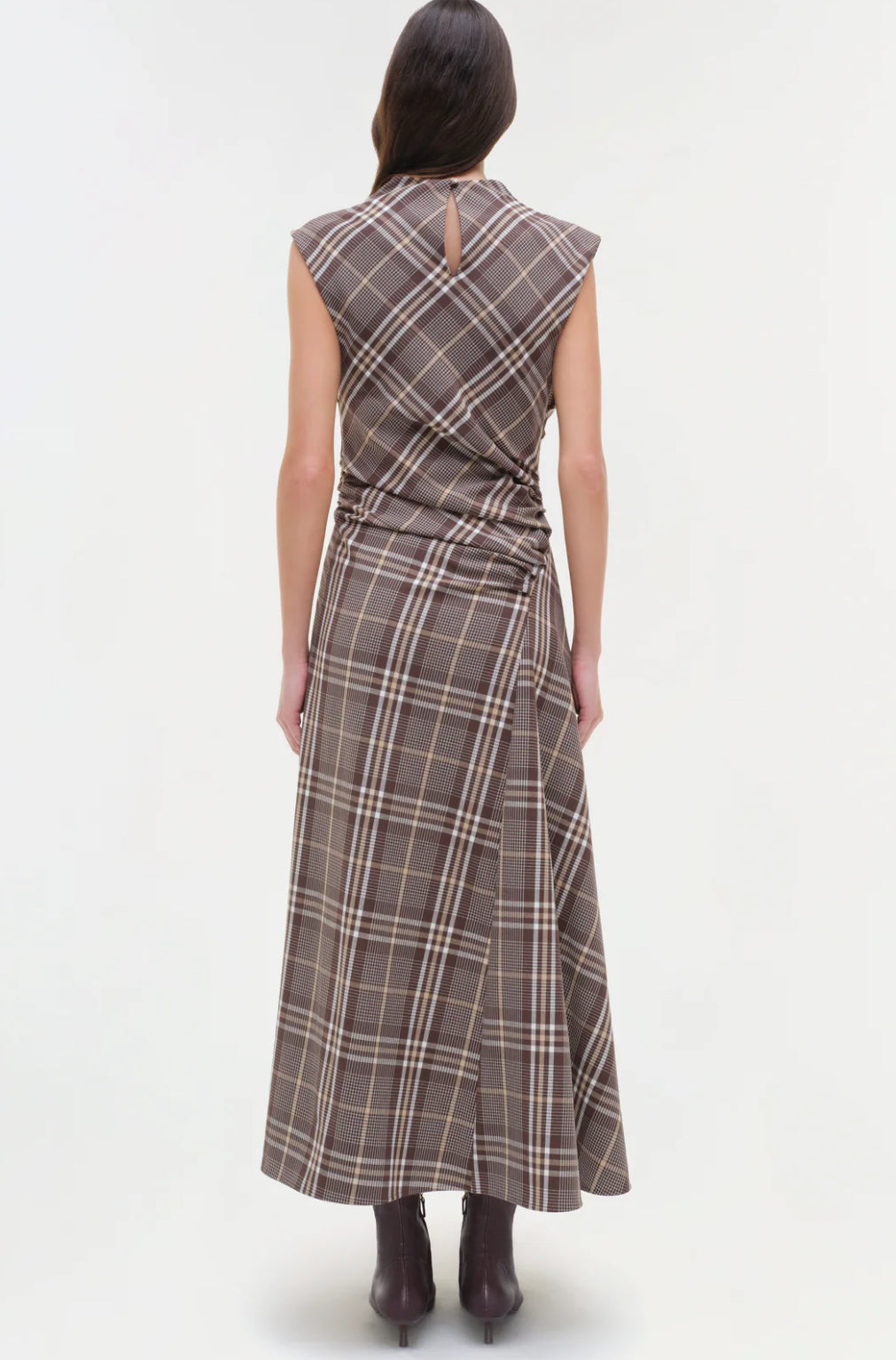 BURKE DRAPED MIDI DRESS CHOCOLATE